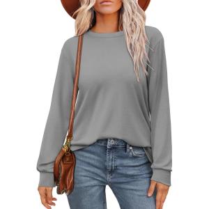 imageWIHOLL Womens Long Sleeve Shirts Loose Fits Fall Outfits Basic Casual Tunic Tops Crewneck ClothesGrey