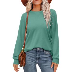 imageWIHOLL Womens Long Sleeve Shirts Loose Fits Fall Outfits Basic Casual Tunic Tops Crewneck ClothesLightgreen