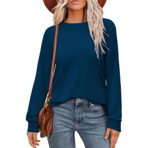 imageWIHOLL Womens Long Sleeve Shirts Loose Fits Fall Outfits Basic Casual Tunic Tops Crewneck ClothesNavy