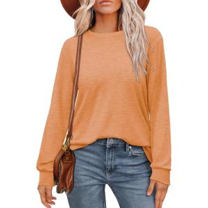 imageWIHOLL Womens Long Sleeve Shirts Loose Fits Fall Outfits Basic Casual Tunic Tops Crewneck ClothesOrange
