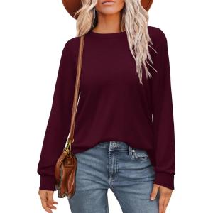 imageWIHOLL Womens Long Sleeve Shirts Loose Fits Fall Outfits Basic Casual Tunic Tops Crewneck ClothesPurple
