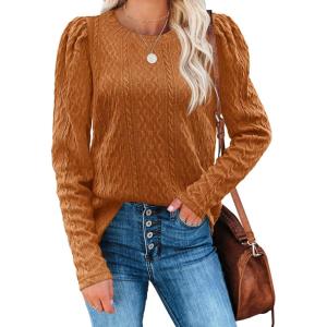 imageWIHOLL Womens Sweaters Trendy Round Neck Long Sleeve Tops Loose Fit