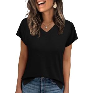 imageWIHOLL Womens Tops Basic Summer V Neck T Shirts Short Sleeve Dressy Casual Loose Fit Cute Tee Clothes Trendy Fashion Outfits0black