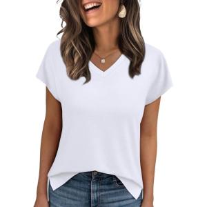 imageWIHOLL Womens Tops Basic Summer V Neck T Shirts Short Sleeve Dressy Casual Loose Fit Cute Tee Clothes Trendy Fashion Outfits0white