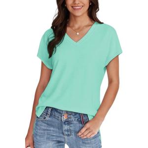 imageWIHOLL Womens Tops Basic Summer V Neck T Shirts Short Sleeve Dressy Casual Loose Fit Cute Tee Clothes Trendy Fashion Outfits2aqua