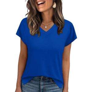 imageWIHOLL Womens Tops Basic Summer V Neck T Shirts Short Sleeve Dressy Casual Loose Fit Cute Tee Clothes Trendy Fashion Outfits3blue
