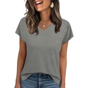 imageWIHOLL Womens Tops Basic Summer V Neck T Shirts Short Sleeve Dressy Casual Loose Fit Cute Tee Clothes Trendy Fashion Outfits3grey