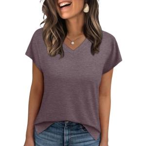 imageWIHOLL Womens Tops Basic Summer V Neck T Shirts Short Sleeve Dressy Casual Loose Fit Cute Tee Clothes Trendy Fashion Outfits3taupe