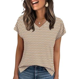 imageWIHOLL Womens Tops Basic Summer V Neck T Shirts Short Sleeve Dressy Casual Loose Fit Cute Tee Clothes Trendy Fashion Outfits4brown Geo