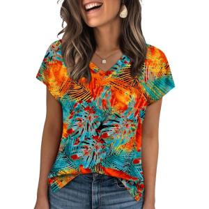 imageWIHOLL Womens Tops Basic Summer V Neck T Shirts Short Sleeve Dressy Casual Loose Fit Cute Tee Clothes Trendy Fashion Outfits4coconut Bloom