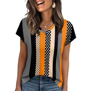 imageWIHOLL Womens Tops Basic Summer V Neck T Shirts Short Sleeve Dressy Casual Loose Fit Cute Tee Clothes Trendy Fashion Outfits4polka Dot