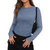 imageWIHOLL Long Sleeve Shirts for Women Side Ruched Outfits 2024 Fall Clothes Tops Slim Fit Fashion Crew Neck Basic Tees