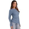 imageWIHOLL Long Sleeve Shirts for Women Side Ruched Outfits 2024 Fall Clothes Tops Slim Fit Fashion Crew Neck Basic Tees