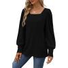 imageWIHOLL Long Sleeve Shirts for Women Trendy Casual Square Neck Tops Lightweight Sweaters03black