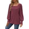 imageWIHOLL Long Sleeve Shirts for Women Trendy Casual Square Neck Tops Lightweight Sweaters07red