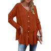 imageWIHOLL Long Sleeve Tops Shirts for Women Babydoll V Neck Buttons Ruffle Tunic Tops Blouses
