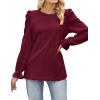 imageWIHOLL Puff Sleeve Tops for Women Crewneck Eyelet Tunic Shirts Fall Clothes