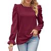 imageWIHOLL Puff Sleeve Tops for Women Crewneck Eyelet Tunic Shirts Fall Clothes