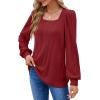 imageWIHOLL Tunic Tops for Women Loose Fit Long Sleeve Shirts Square Neck Tops06red