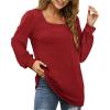 imageWIHOLL Tunic Tops for Women Loose Fit Long Sleeve Shirts Square Neck Tops10wine Red