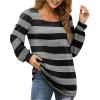 imageWIHOLL Tunic Tops for Women Loose Fit Long Sleeve Shirts Square Neck Tops18black Grey Stripes
