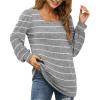 imageWIHOLL Tunic Tops for Women Loose Fit Long Sleeve Shirts Square Neck Tops19grey White Stripes