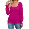 imageWIHOLL Womens Long Sleeve Shirts Fall Clothes Outfits 2024 Fashion Puff Square Neck TopsHotpink