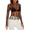 imageWIHOLL Womens Mesh Sheer Tops Sexy Crew Neck Summer Loose FIt Party Clubwear Shirts1a Black