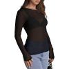 imageWIHOLL Womens Mesh Sheer Tops Sexy Crew Neck Summer Loose FIt Party Clubwear ShirtsA1 Black
