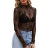 imageWIHOLL Womens Mesh Sheer Tops Sexy Crew Neck Summer Loose FIt Party Clubwear ShirtsA1 Black Lace