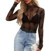 imageWIHOLL Womens Mesh Sheer Tops Sexy Crew Neck Summer Loose FIt Party Clubwear ShirtsA1 Black Lace