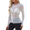 imageWIHOLL Womens Mesh Sheer Tops Sexy Crew Neck Summer Loose FIt Party Clubwear ShirtsA2 White