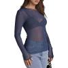 imageWIHOLL Womens Mesh Sheer Tops Sexy Crew Neck Summer Loose FIt Party Clubwear ShirtsA3 Blue