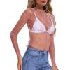 imageWIHOLL Womens Mesh Sheer Tops Sexy Crew Neck Summer Loose FIt Party Clubwear ShirtsA3 Pink Lace