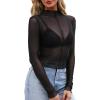 imageWIHOLL Womens Mesh Sheer Tops Sexy Crew Neck Summer Loose FIt Party Clubwear ShirtsB1 Black