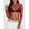 imageWIHOLL Womens Mesh Sheer Tops Sexy Crew Neck Summer Loose FIt Party Clubwear ShirtsB5 Burgundy