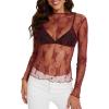 imageWIHOLL Womens Mesh Sheer Tops Sexy Crew Neck Summer Loose FIt Party Clubwear ShirtsB5 Burgundy