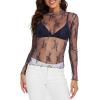 imageWIHOLL Womens Mesh Sheer Tops Sexy Crew Neck Summer Loose FIt Party Clubwear ShirtsB6 Navy