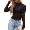 imageWIHOLL Womens Mesh Sheer Tops Sexy Crew Neck Summer Loose FIt Party Clubwear ShirtsC1 Black Polka