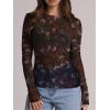 imageWIHOLL Womens Mesh Sheer Tops Sexy Crew Neck Summer Loose FIt Party Clubwear ShirtsC2 Black Print