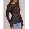 imageWIHOLL Womens Mesh Sheer Tops Sexy Crew Neck Summer Loose FIt Party Clubwear ShirtsC2 Black Print