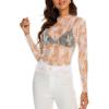 imageWIHOLL Womens Mesh Sheer Tops Sexy Crew Neck Summer Loose FIt Party Clubwear ShirtsC2 White Print