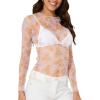 imageWIHOLL Womens Mesh Sheer Tops Sexy Crew Neck Summer Loose FIt Party Clubwear ShirtsC2 White Print