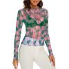 imageWIHOLL Womens Mesh Sheer Tops Sexy Crew Neck Summer Loose FIt Party Clubwear ShirtsC3 Green Print