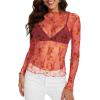 imageWIHOLL Womens Mesh Sheer Tops Sexy Crew Neck Summer Loose FIt Party Clubwear ShirtsC4 Rose Print