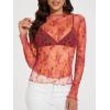 imageWIHOLL Womens Mesh Sheer Tops Sexy Crew Neck Summer Loose FIt Party Clubwear ShirtsC4 Rose Print