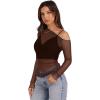 imageWIHOLL Womens Mesh Sheer Tops Sexy Crew Neck Summer Loose FIt Party Clubwear ShirtsDcaramel
