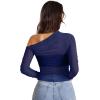 imageWIHOLL Womens Mesh Sheer Tops Sexy Crew Neck Summer Loose FIt Party Clubwear ShirtsNavy Blue
