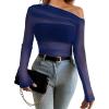 imageWIHOLL Womens Mesh Sheer Tops Sexy Crew Neck Summer Loose FIt Party Clubwear ShirtsNavy Blue