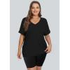 imageWIHOLL Womens Oversized Tshirts Summer Tops 2025 Short Sleeve V Neck Shirts Outfits Plus Size Clothes1black